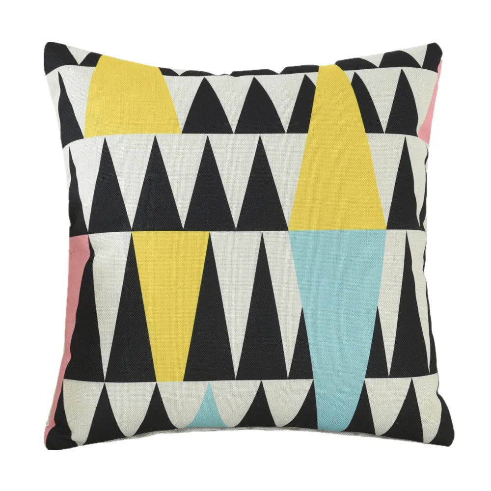 housse coussin carré géométrique chat animé coton lin moderne salon chambre voiture