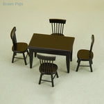 miniatures rustiques table chaises assiettes poterie figurine renard noir orange rouge jaune
