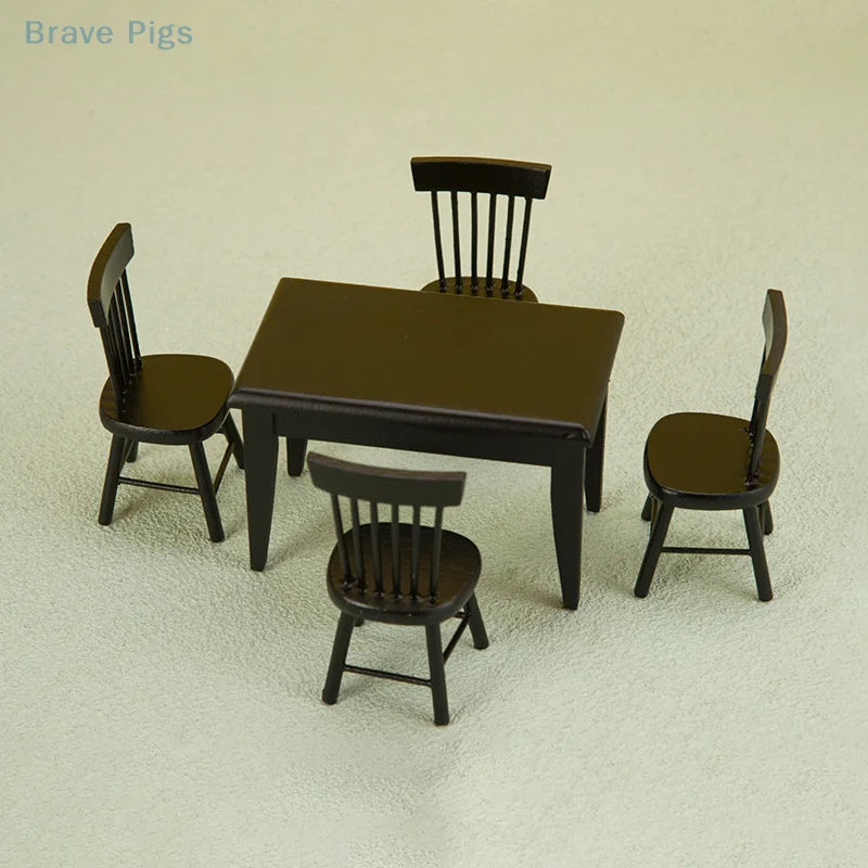 miniatures rustiques table chaises assiettes poterie figurine renard noir orange rouge jaune