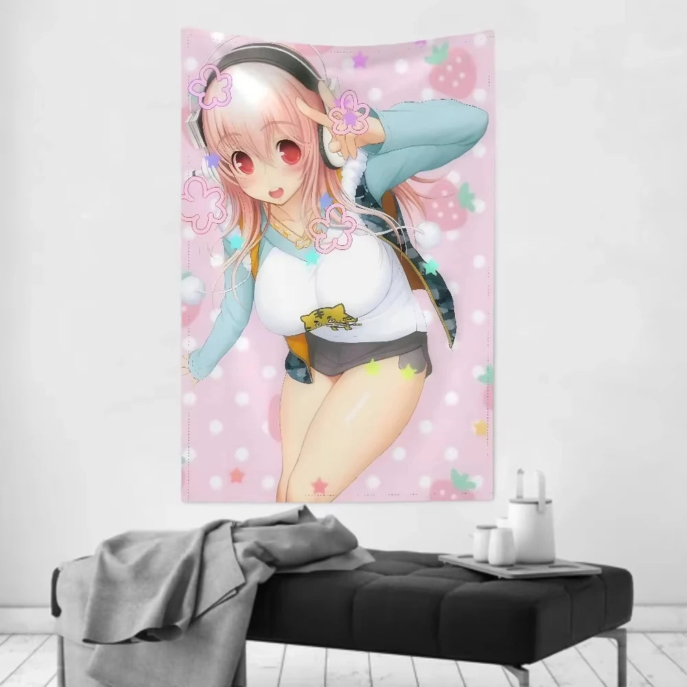 tapisserie murale anime fille mignonne fleurs coeurs décoration chambre kawaii japonais décoration intérieure