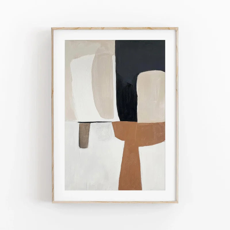 tableau abstrait contemporain toile peinture beige noir blanc marron clair 50x70cm 40x60cm 30x40cm 20x30cm