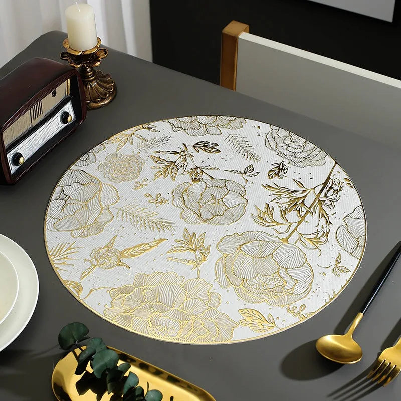 set table rond motif floral peonies polyester or blanc moderne decoration intérieur festive mariage