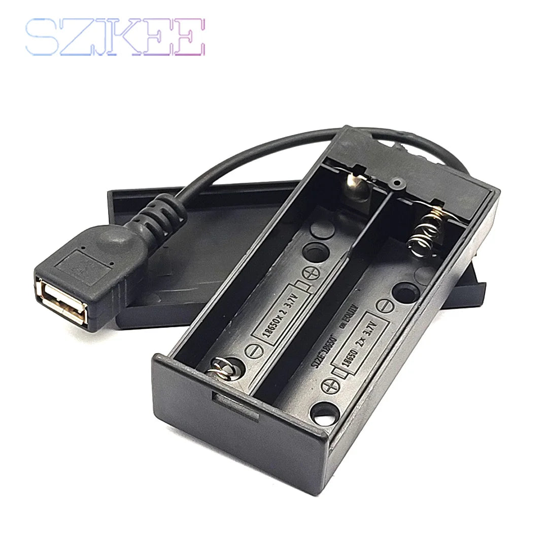 boîte stockage batterie 18650 industrielle câble dc câble usb noir mat