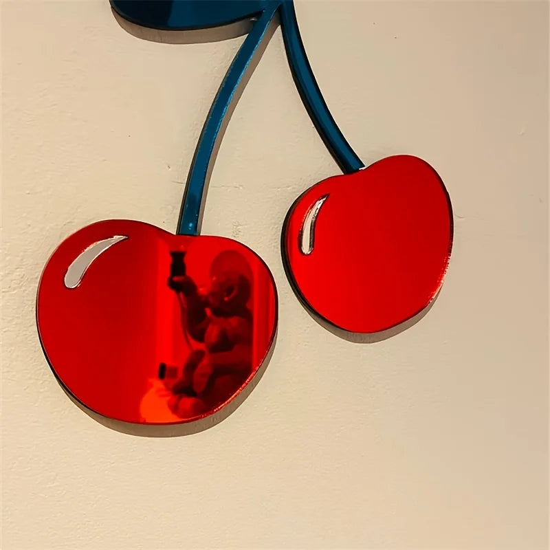 miroir mural moderne cerises rouges bleues brillant adhésif chambre salon salle bain