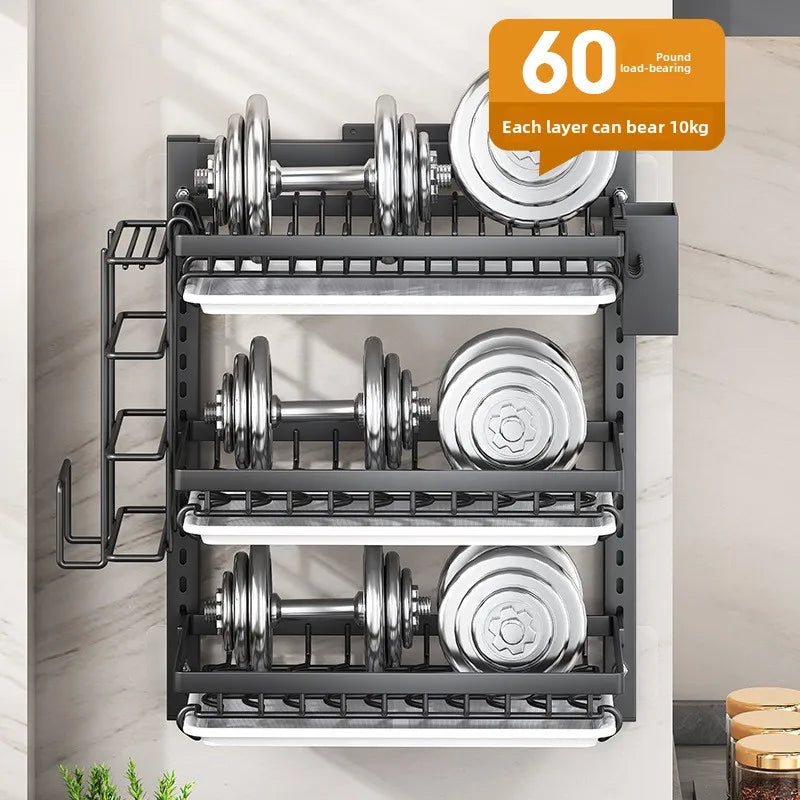 étagère murale noire moderne clips vaisselle rangement cuisine assiettes bols couteaux planche découpe robuste