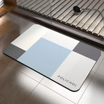tapis bain moderne carreaux géométriques gris clair gris foncé beige clair vert pastel résistant