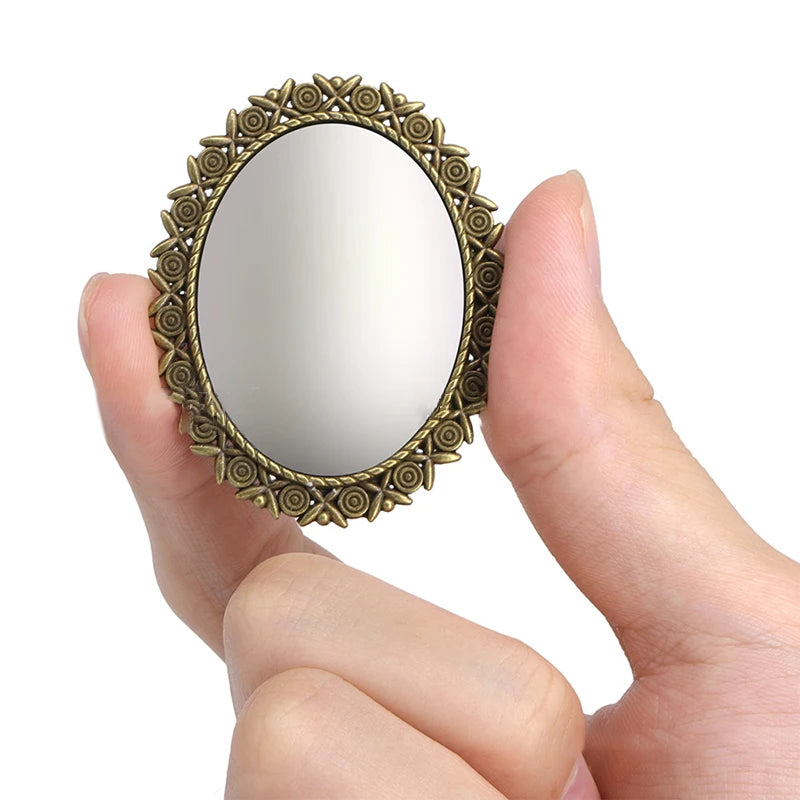 miroir vintage ornements floraux bronze doré accessoire décoration maison poupée métal 39.77mm 46.96mm