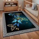 tapis moderne papillons doré bleu salon chambre motifs décoratif polyesterextérieur commercialisée lavage machine