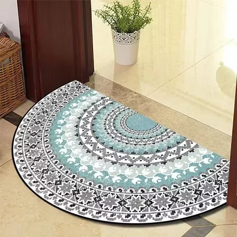tapis demi cercle boho chic antidérapant motifs floraux velours confortable noir bleu rouge vert