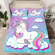 licorne arc ciel microfibre douce literie enfant violet bleu rose blanc scintillant étoiles nuages