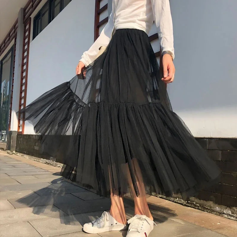 jupe vert olive tulle transparent plissée moderne femme mi mollet