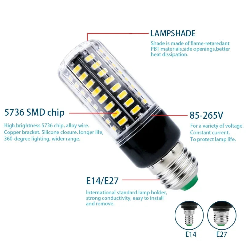 ampoule led maïs blanc chaud culot e27 e14 luminaire salon chambre moderne haute puissance