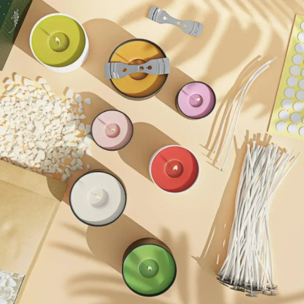 fabrication bougies parfumées kit thermomètre cire mèches copeaux herbes colorant motifs floraux moderne