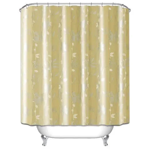 rideau douche moderne feuilles stylisées semi transparent beige gris 180cm 200cmversible