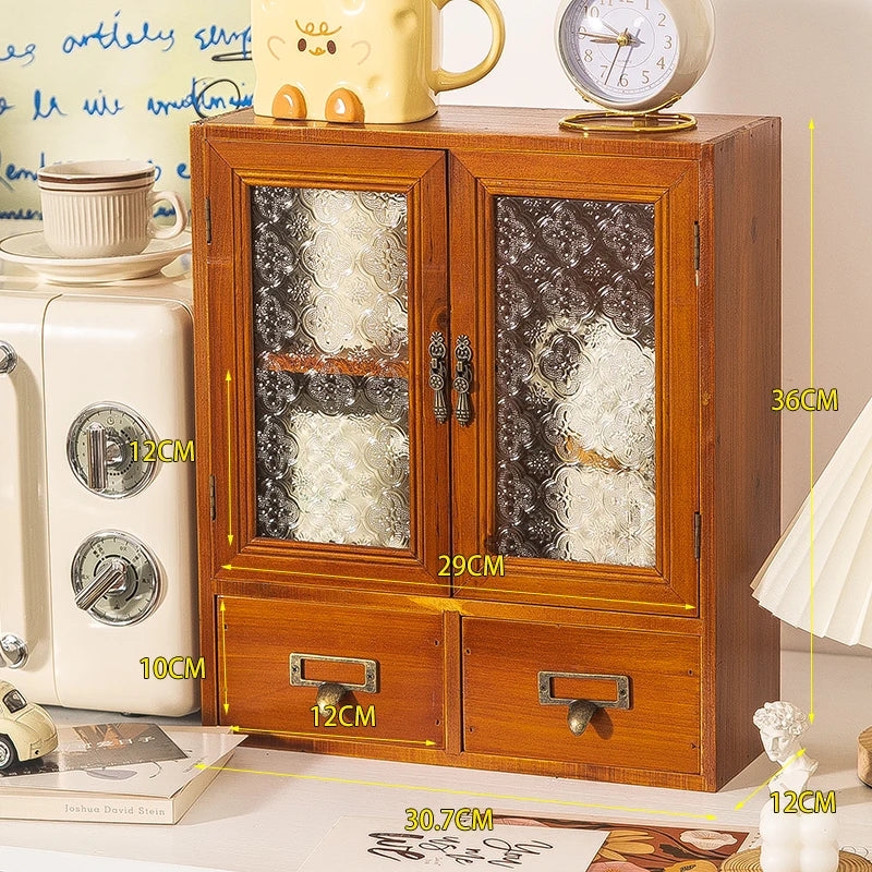 armoire deux portes vitrées tiroirs rangement bois classique horloge tasses miniature