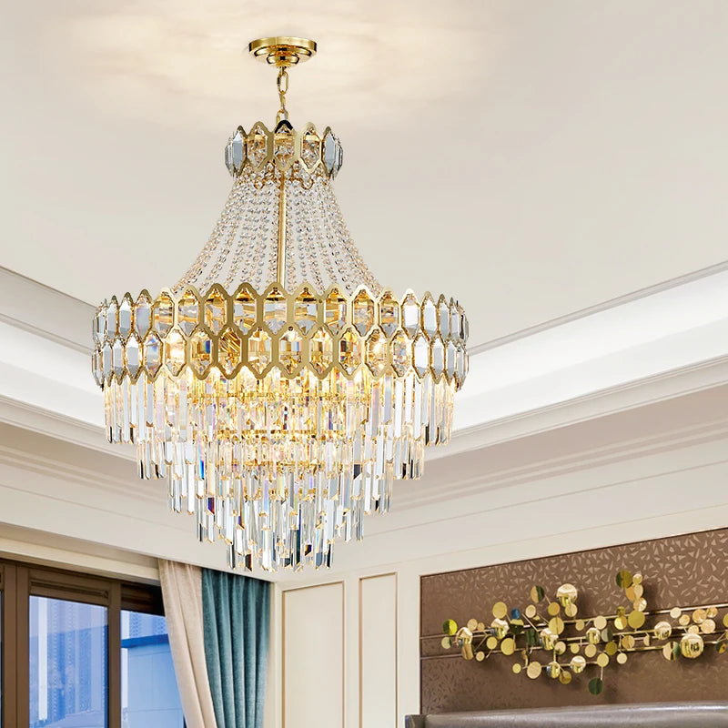 lustre cristal doré transparent classique encastrée led h71cm d60cm