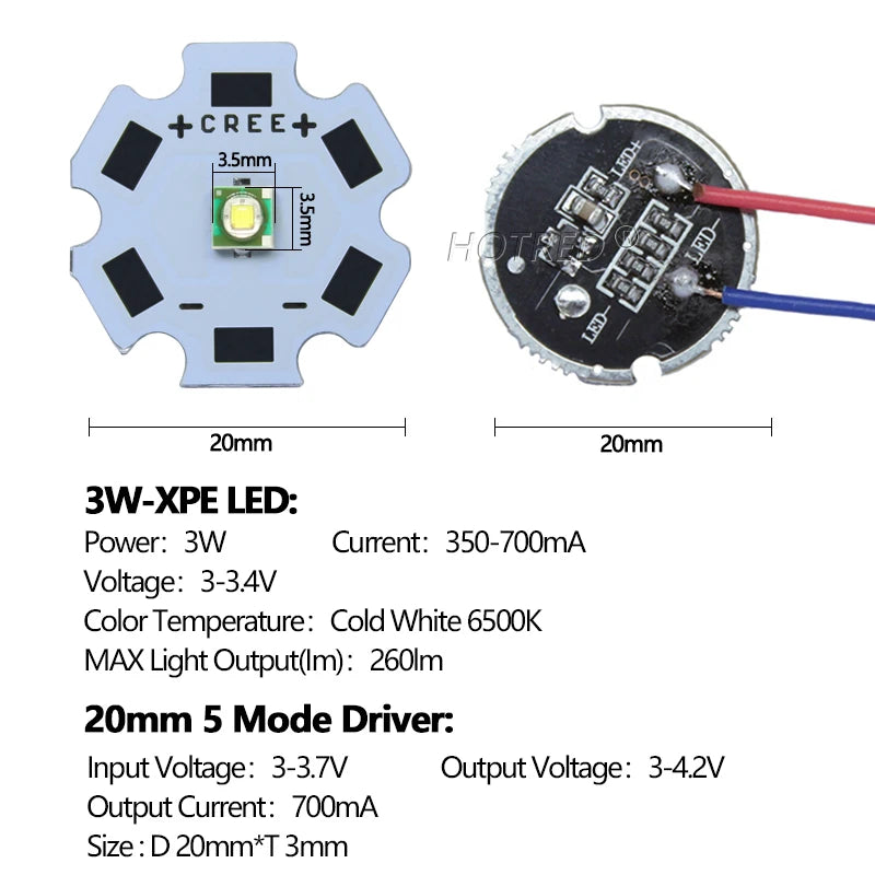 diodes led 20mm bleu clair jaune noir doré conducteurs pcb projecteur lampe torche phare