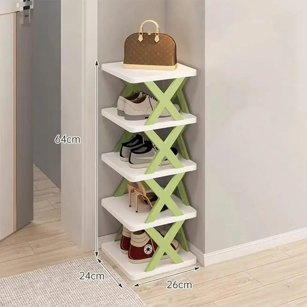 étagère chaussures moderne niveaux blanc vert orange minimaliste rangement chambre entrée