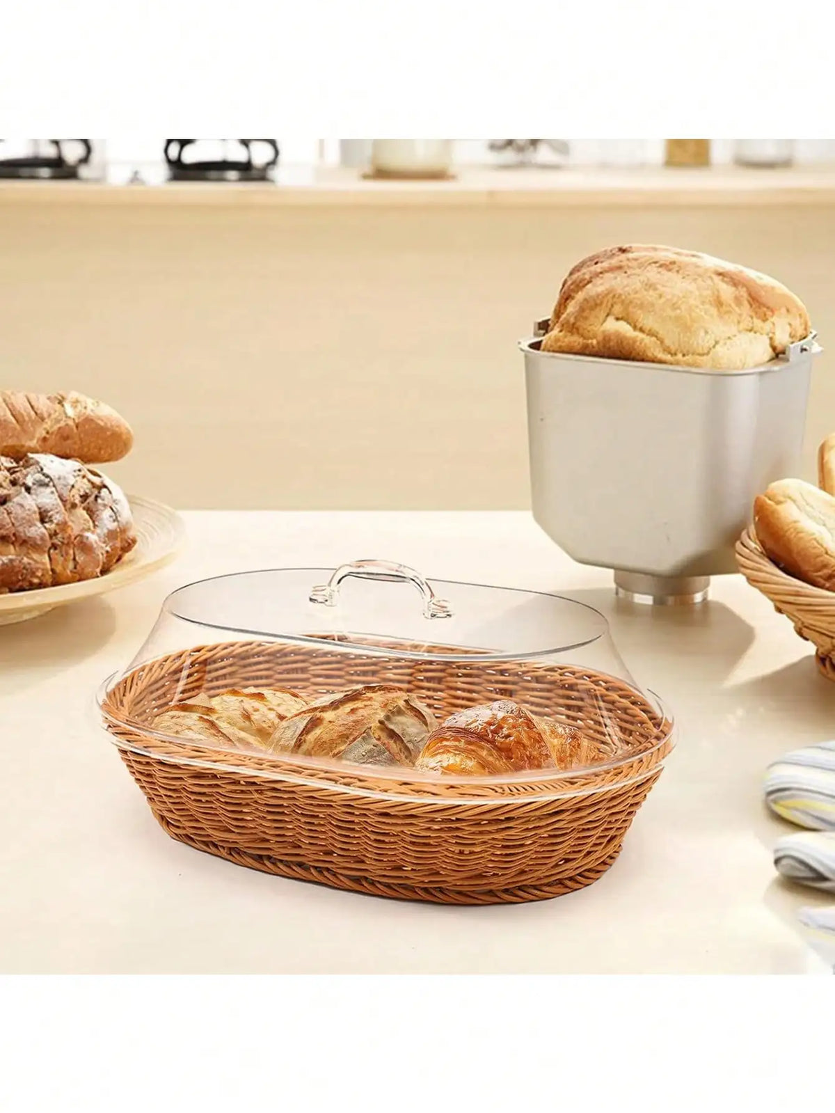 panier rectangulaire osier couvercle transparent fruits desserts pain pâtisseries pique nique supermarché boulangerie