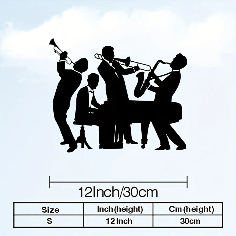 décoration murale silhouette musicien trompette saxophone piano noir groupe jazz vintage 30cm