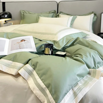 ensemble literie pièces housse couette drap taies oreiller lyocell broderie fleurs beige