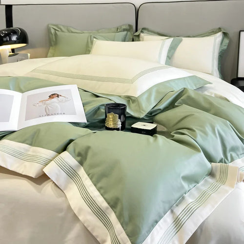 ensemble literie pièces housse couette drap taies oreiller lyocell broderie fleurs beige