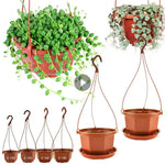Jardinière suspendue en plastique PP rouge avec crochet pour plantes d'intérieur