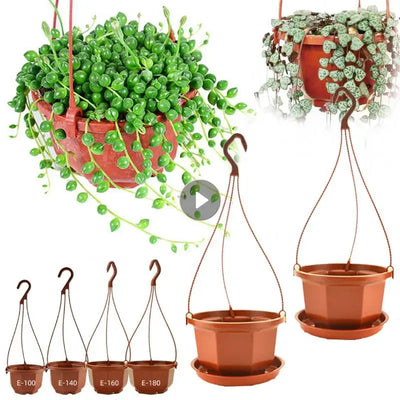 Jardinière suspendue en plastique PP rouge avec crochet pour plantes d'intérieur