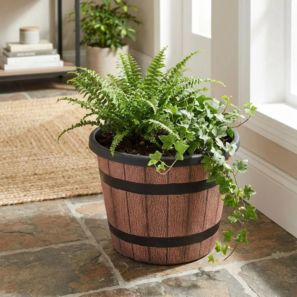 pots fleurs marron clair texture bois vintage drainage soucoupe grande capacitéintérieur