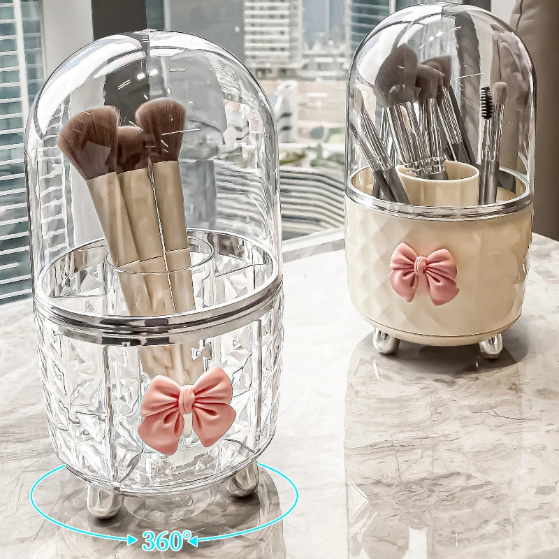 rangements brosse maquillage acrylique transparent moderne pot pinceaux pieds rond couvercle transparent noeud geometrique