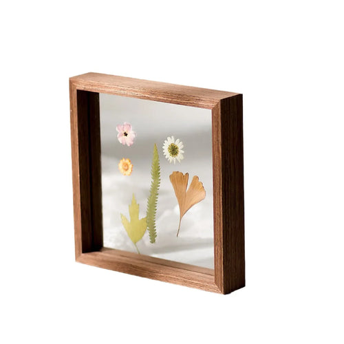 cadre photo verre transparent bois moderne feuilles séchées fleurs séchées rouge noir