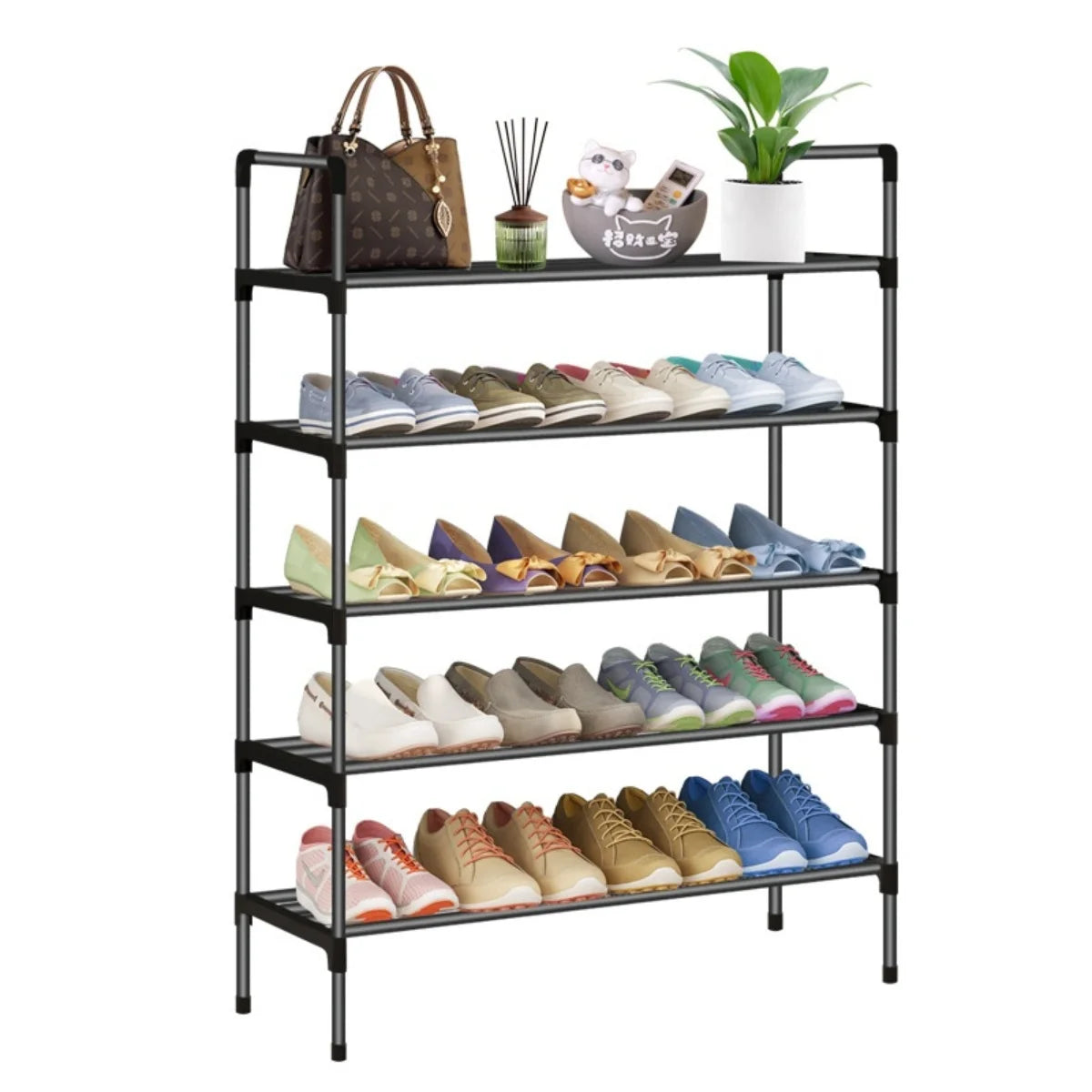 étagère chaussures noire métal meuble rangement moderne entrée maison appartement