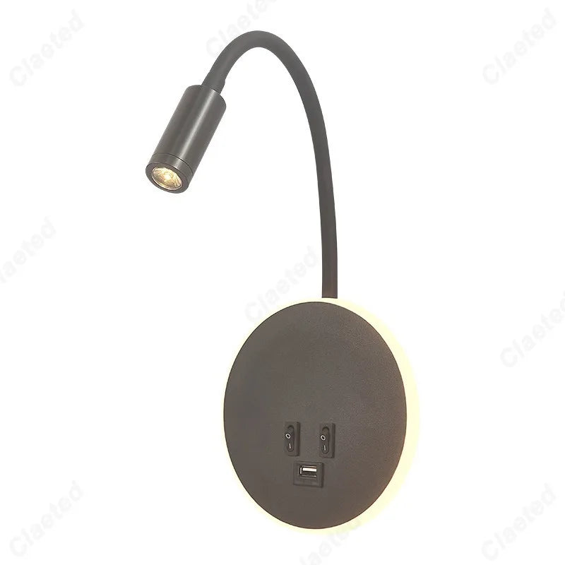 lampe murale flexible moderne noir blanc éclairage cuisine salle manger prise électrique led.angle réglable