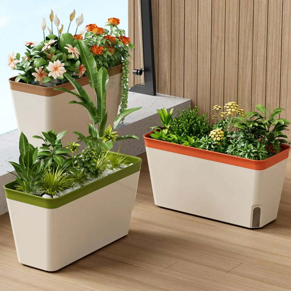 pots fleurs autoarrosants moderne fenetre niveau eau plantes intérieures herbes aromatiques succulentes blanc vert