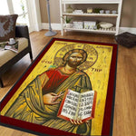 tapis religieux icône orthodoxe rouge bleu doré motif traditionnel salon chambre maison décoratif moderne