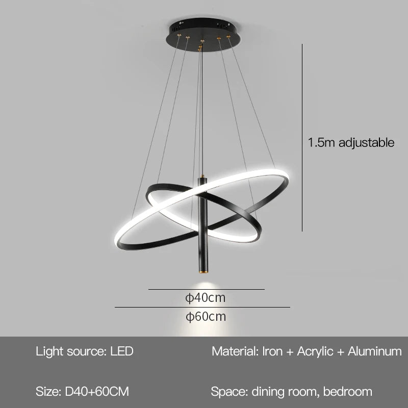 lampe suspendue moderne scandinave anneau métallique noir blanc doré salon chambre