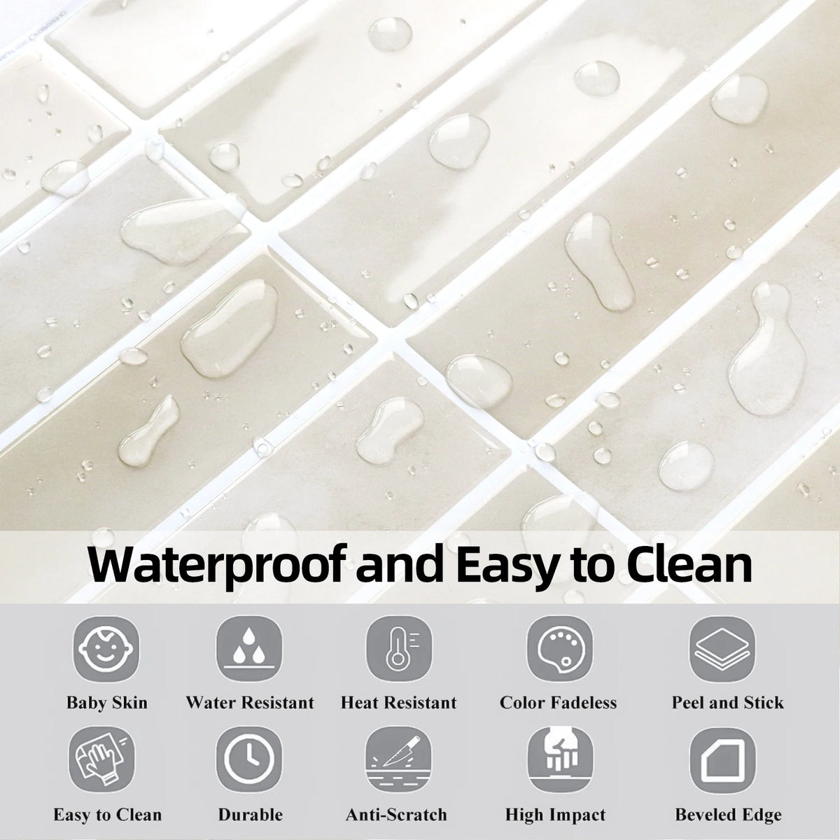 autocollants carrelage moderne beige clair imperméable facile nettoyage résistant eau chaleur surfaces bois verre