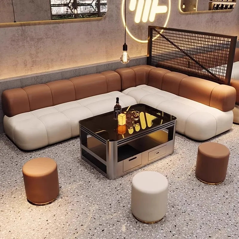canapé d'angle moderne marron clair cuir tabourets salon minimaliste 1.2m 1.4m 1.6m