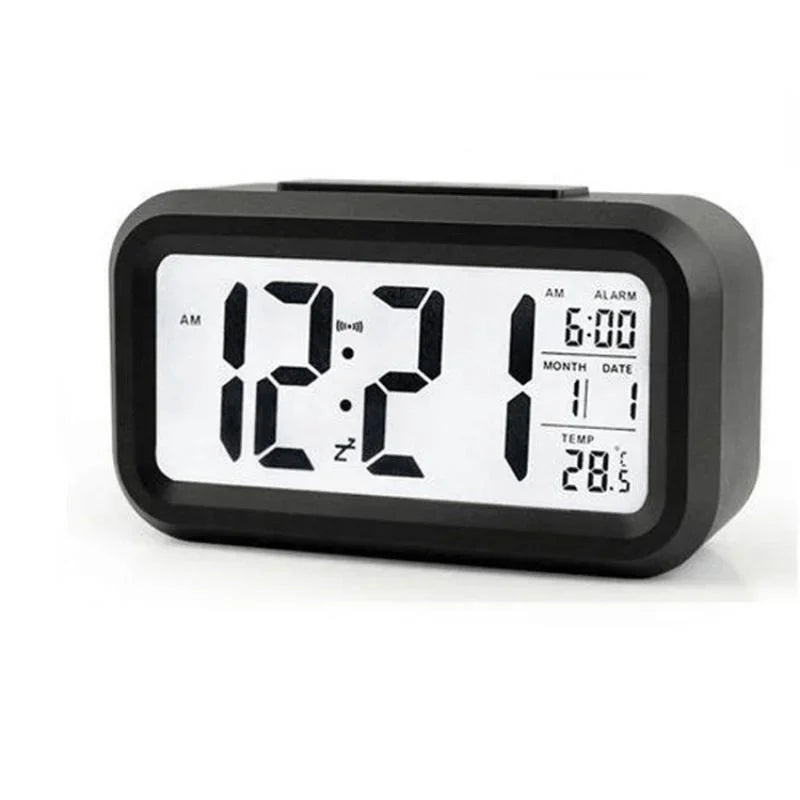 horloge numérique moderne alarme date température indicateur nuit snooze lumière inteligente couleurs noir rose