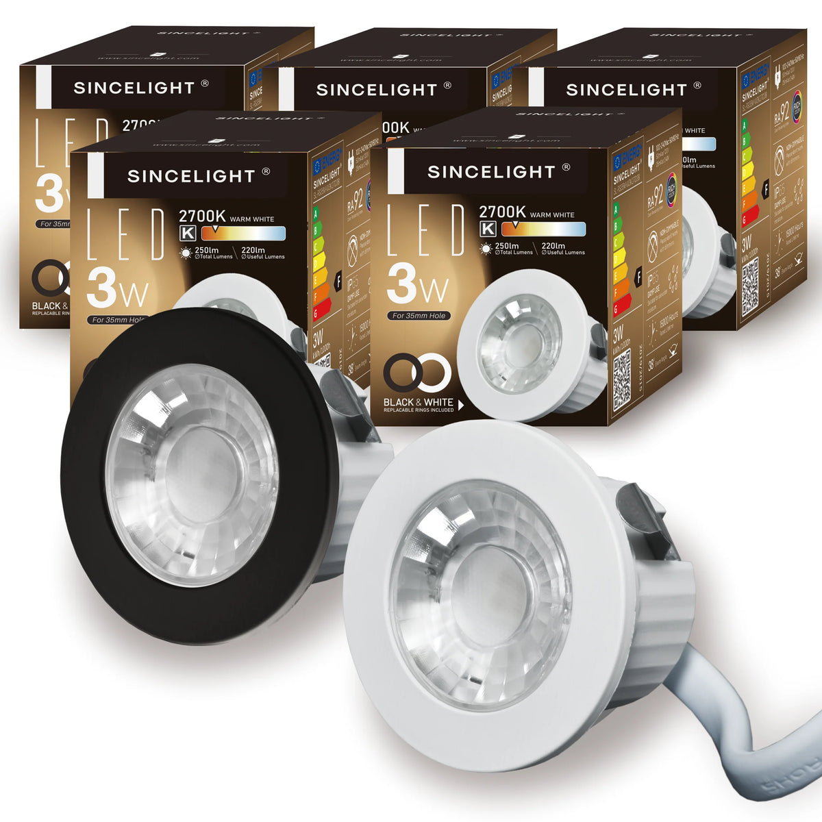 spots led ip65 3w 2700k 4000k 90260v ra92 noir blanc moderne adhésif