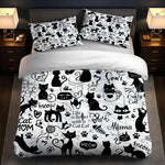 ensemble literie moderne chats noirs phrases blanches housse couette taies oreillers adultes machine