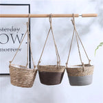 panier suspendu tissé fibres naturelles beige gris vert rustique boho chic cordelette plante verteintérieurextérieurDecorationMaison