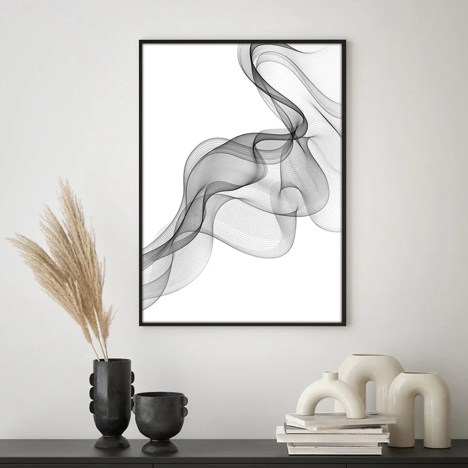 impressions toile abstraites moderne minimaliste noir blanc motifs ondulés nature morte decorationintérieur