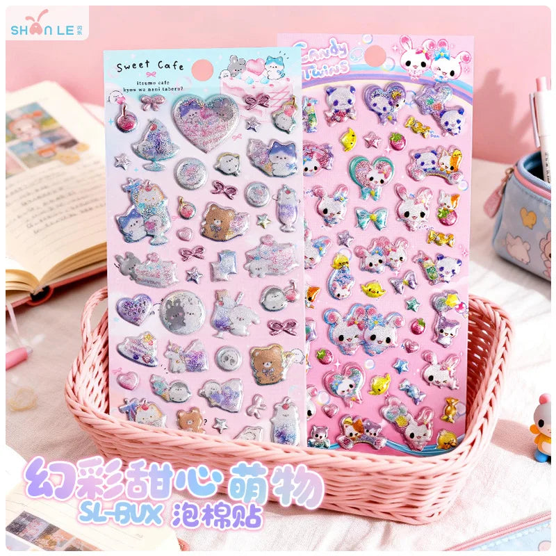 sticker 3d holographique animal mignon gonflé autoadhésif décoration téléphone album cadeau kawaii