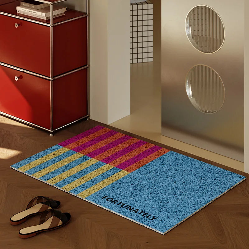 tapis antidérapant imperméable résistant corrosion vert rose jaune bleu rayures horizontales moderne coloré