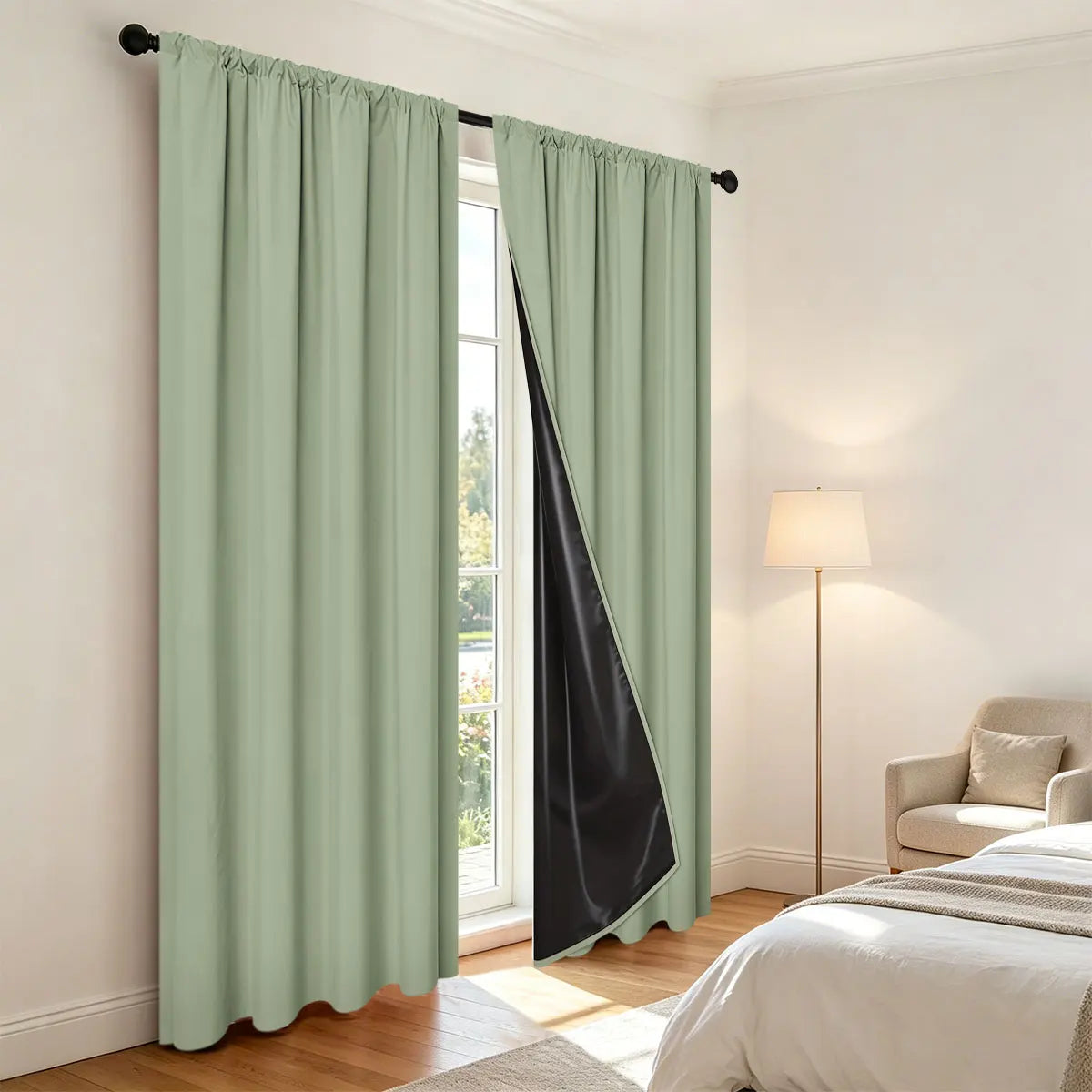 rideau occultant vert clair uni moderne opacifiant insonorisation chambre salon 132x213cm 132x241cm 210x230cm 200x260cm