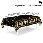 vaisselle jetable anniversaire noir doré assiettes verres serviettes bannières fête décorations confettis