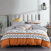 Housse de couette bohème géométrique orange 3 pièces taille Queen - Ensemble literie déco