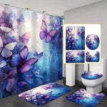 rideau douche violet papillons moderne tapis sol toilette polyester respectueux environnement