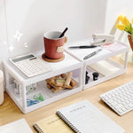 support rangement double niveau blanc moderne rangement papeterie stylo cahier agrafeuse marque page boite